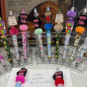 Colorful Novelty Beaded and wrapped Pens with Coffee Theme. Total of 14 pens.